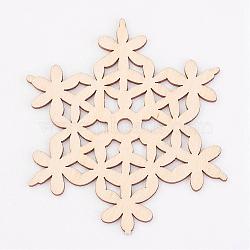 Undyed Natural Wooden Beads, Snowflake, for Christmas Theme, Antique White, 100x110x2.5mm, Hole: 6.5mm(WOOD-K005-17)
