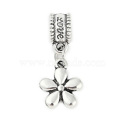 Rack Plating Brass European Dangle Charms, Love Flower Large Hole Pendants, Lead Free & Cadmium Free, Antique Silver, 24mm, Hole: 4.5mm(KK-R200-01AS-01)