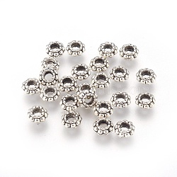 Tibetan Style Alloy Spacer Beads, Lead Free & Cadmium Free, Flower, Antique Silver, 6x3mm, Hole: 2.5mm(LF1565Y)