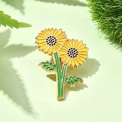 Sunflower Enamel Pins, Alloy Brooches for Backpack Clothes, Yellow, 34.5x24x10mm(JEWB-P045-02B-G)