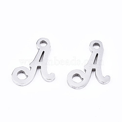 201 Stainless Steel Charms, Laser Cut, Alphabet, Stainless Steel Color, Letter.A, 10.5x8x1mm, Hole: 1.4mm(STAS-T044-217P-A)