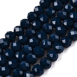 Opaque Solid Color Imitation Jade Glass Beads Strands, Faceted, Rondelle, Medium Blue, 4x3mm, Hole: 0.4mm, about 113~115pcs/strand, 41~41.5cm(EGLA-A044-P4mm-D16)