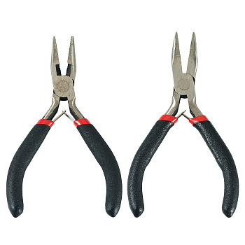 2Pcs 2 Styles Carbon Steel Chain Nose Pliers for Jewelry Making Supplies, Wire Cutter, Polishing, Gunmetal, 12.5~13cm, 1pc/style