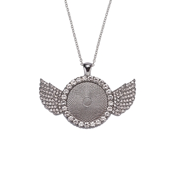 Alloy Big Pendants Cabochon Settings, with Crystal Rhinestone, Cadmium Free & Lead Free, Flat Round with Wing, Gunmetal, Tray: 25mm, 41.5x60x3.5mm, Hole: 5x3.5mm