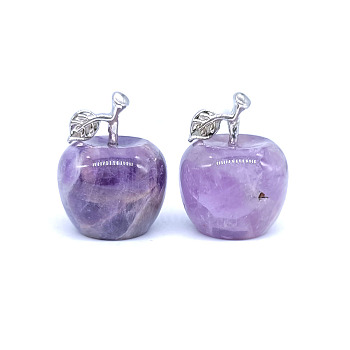 Christmas Natural Amethyst Apple Statue, for Home Desk Display Decorations, Undyed, 20x18mm