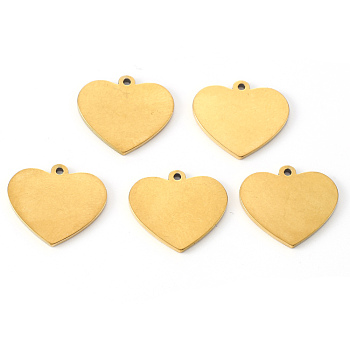 Vacuum Plating 201 Stainless Steel Charms, Laser Cut, Stamping Blank Tag, Heart, Golden, 15x15x1mm, Hole: 1.2mm