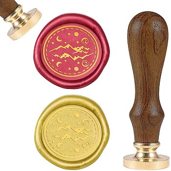 DIY Scrapbook, Brass Wax Seal Stamp and Wood Handle Sets, Mountain, Golden, 8.9x2.5cm, Stamps: 25x14.5mm