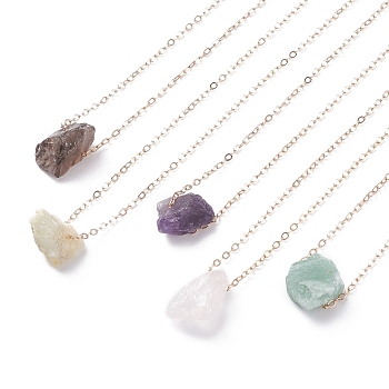 Irregular Raw Natural Gemstone Pendant Necklace with Brass Chain for Women, 17.52 inch(44.5cm)