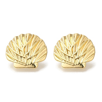 Rack Plating Shell Shape Brass Stud Earrings, Long-Lasting Plated, Lead Free & Cadmium Free, Real 18K Gold Plated, 22.5x23.5mm