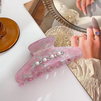 Cellulose Acetate(Resin) Claw Hair Clip, Rhinestones Pearl Style for Women Girls, Pearl Pink, 94x42x41mm