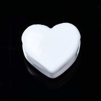 Spray Painted Brass Beads, Heart, White, 9x10.5x6mm, Hole: 2mm