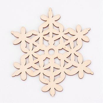 Undyed Natural Wooden Beads, Snowflake, for Christmas Theme, Antique White, 100x110x2.5mm, Hole: 6.5mm