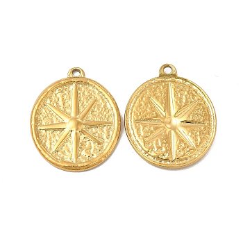 Ion Plating(IP) 304 Stainless Steel Pendants, Flat Round with Star Charm, Golden, 22x18x2mm, Hole: 1.5mm