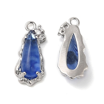 Brass Micro Pave Cubic Zirconia Pendants, with Glass Finding, Nickel Free, Teardrop, Blue, 15.4x6.9x3.6mm, Hole: 1.2mm
