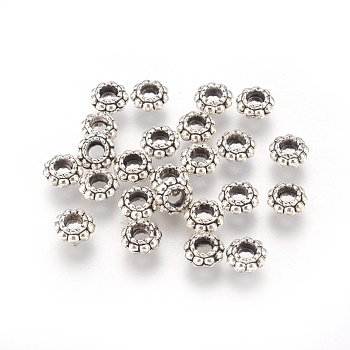 Tibetan Style Alloy Spacer Beads, Lead Free & Cadmium Free, Flower, Antique Silver, 6x3mm, Hole: 2.5mm