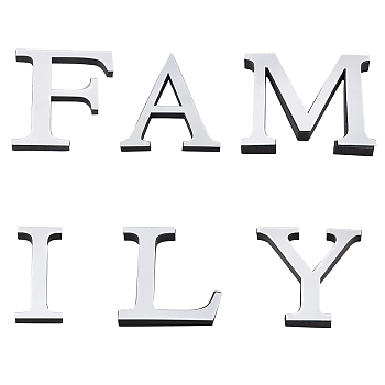Acrylic Mirror Wall Stickers Decal, with EVA Foam, Word FAMILY, Silver, 6sets/bag