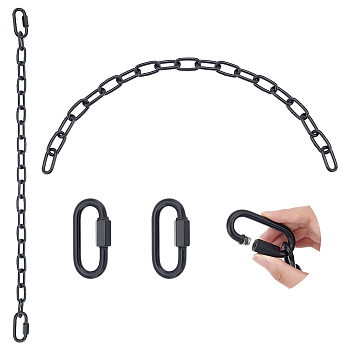2Pcs 304 Stainless Steel Paperclip Chains, with Clasps, Soldered, Electrophoresis Black, 705mm
