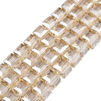 Electroplate Glass Bead Strands, Faceted, Cube, BurlyWood, 6x6x6mm, Hole: 1mm, about 100pcs/strand, 21.6 inch