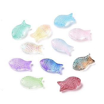 Transparent Spray Painted Glass Beads, Fish, Mixed Color, 15x8x5mm, Hole: 1mm