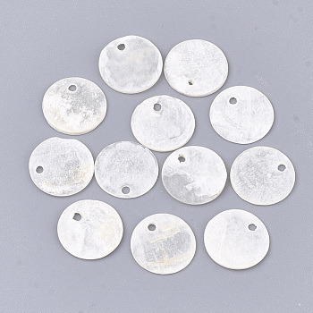 Capiz Shell Pendants, Flat Round, WhiteSmoke, 12~12.5x0.5~1mm, Hole: 1.4mm