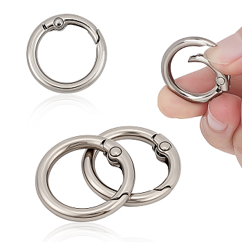 32Pcs Alloy Spring Gate Rings, Round Ring, Platinum, 25mm