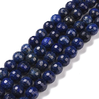 Dyed Natural Lapis Lazuli Beads Strands, Faceted(128 Facets), Round, 8mm, Hole: 1.2mm, about 47pcs/strand, 14.96''(38cm)