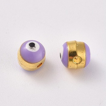 Alloy Enamel Beads, Evil Eye, Lilac, 8x6~7mm, Hole: 1mm