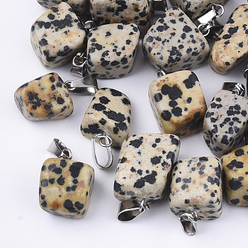 Natural Dalmatian Jasper Pendants, with Stainless Steel Snap On Bails, Nuggets, 15~35x10~20x5~15mm, Hole: 3x7.5mm