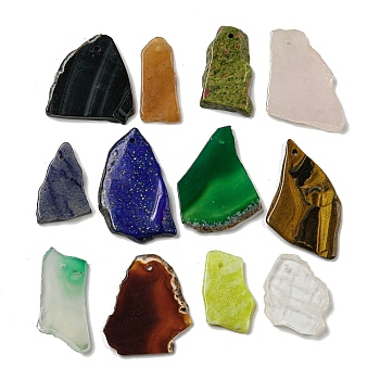 Natural Mixed Gemstone Pendants, Nuggets Charms, 36.5~59x19~40.5x4~6mm, Hole: 2~2.5mm