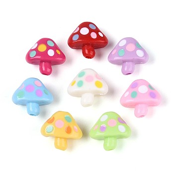 Opaque Acrylic Beads, with Enamel, Mushroom, Mixed Color, 17.5x19x11mm, Hole: 2.8mm