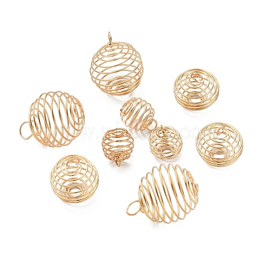 30Pcs 3 Style Iron Wire Spiral Bead Cage Pendants(IFIN-YW0001-23KC)-3