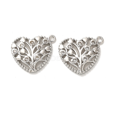 Platinum Clear Heart Brass+Cubic Zirconia Charms