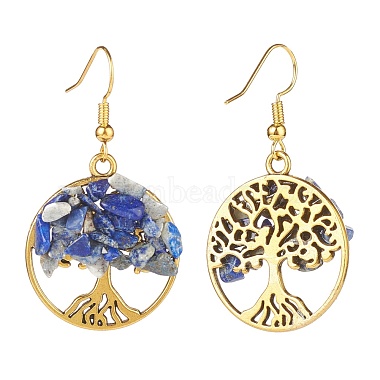 Natural Gemstone Chips Tree of Life Dangle Earrings(EJEW-JE04934)-4