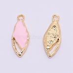 Light Gold Plated Alloy Enamel Pendants, Leaf Pendant Accessories, Pink, 24x8.5x2.5mm, Hole: 2mm(ENAM-WH0051-01E)