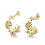 Ion Plating(IP) Sunflower 304 Stainless Steel Stud Earrings, Half Hoop Earrings, Real 14K Gold Plated, 23x10mm(X-EJEW-P258-20G)