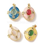 Brass Enamel Photo Locket Pendants, Openable Oval Photo Keepsake Charms with Resin, Golden, Mixed Color, 22x17x8.5mm, Hole: 5x2.5mm, Inner Diameter: 17x13mm(KK-K305-19G)