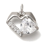 Rack Plating Brass Micro Pave Cubic Zirconia Charms, Cadmium Free & Lead Free, Long-Lasting Plated, Heart, Platinum, 12x14.5x5mm, Hole: 3mm(KK-I720-53P)