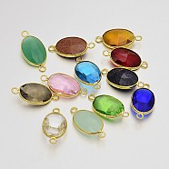 Gemstone Links Glass Links connectors, with Brass Findings, Oval, Mixed Color, 27x14x6mm, Hole: 2.5mm(GLAA-D062-M)