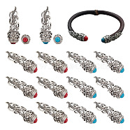 20Pcs 2 Colors Zinc Alloy Bangle End Caps, Cord Ends, with Resin Beads, Antique Silver, Mixed Color, 36x12x11.5mm, Inner Diameter: 7.5mm, 10Pcs/color(FIND-AR0002-38)