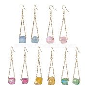 304 Stainless Steel with Electroplated Natural Quartz Bead Dangle Earrings, Nuggets, Mixed Color, Golden, 64.5~67.5x13.5~15.5mm(EJEW-JE05989)