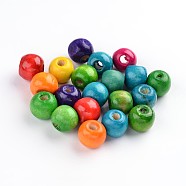 Natural Maple Wood Beads, Dyed, Round, Mixed Color, 12x10.5mm, Hole: 3mm, about 1800pcs/1000g(TB12mmY)