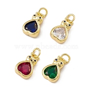 Rack Plating Brass Cubic Zirconia Charms, with Jump Ring, Real 18K Gold Plated, Long-Lasting Plated, Cadmium Free & Nickel Free & Lead Free, Heart Charm, Mixed Color, 14x9x5mm, Jump Ring: 5x0.8mm, Inner Diameter: 3.4mm(KK-C007-01G)