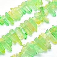 Electroplated Natural Quartz Crystal Beads Strands, Dyed, Nuggets, Green Yellow, 18~36x6~10mm, Hole: 1.5mm, about 15.7 inch(40cm)(G-P368-06B)
