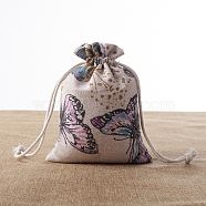 Rectangle Burlap Printed Packing Pouches, Drawstring Bags, for Presents, Party Favor Gift Bags, Butterfly, 10x8cm(PW-WG62843-02)