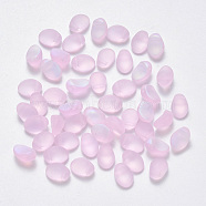 Transparent Spray Painted Glass Charms, with Glitter Powder, Oval, Pearl Pink, 8.5x6x4.5mm, Hole: 1mm(X-GLAA-R211-05-D02)