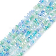 Gradient Color Electroplate Glass Bead Strands, AB Color Plated, Faceted, Triangle, Pale Turquoise, 4x3.5x3mm, Hole: 0.8mm, about 133~144pcs/strand, 14.49~15.55 inch(36.8~39.5cm)(X-GLAA-E042-02A)