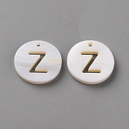 Natural Freshwater Shell Pendants, Flat Round with Letter, Letter.Z, 12x1.5mm, Hole: 1mm(SHEL-Q311-008Z)