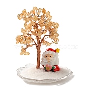 Christmas Natural Yellow Quartz Chips Tree Decorations, Santa Claus Lampwork Base with Copper Wire Feng Shui Energy Stone Gift for Home Office Desktop, 94.5x115mm(DJEW-K028-02C)