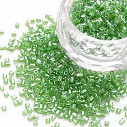Glass Bugle Beads, Transparent Colours Luster, Medium Sea Green, 2.5~3x2mm, Hole: 0.9mm, about 15000pcs/pound(SEED-S032-11A-119A)