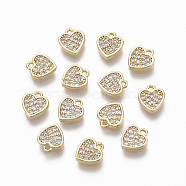 Brass Micro Pave Clear Cubic Zirconia Charms, Nickel Free,  Heart, Real 18K Gold Plated, 7.5x7x1.5mm, Hole: 0.9mm(X-KK-R134-011-NF)